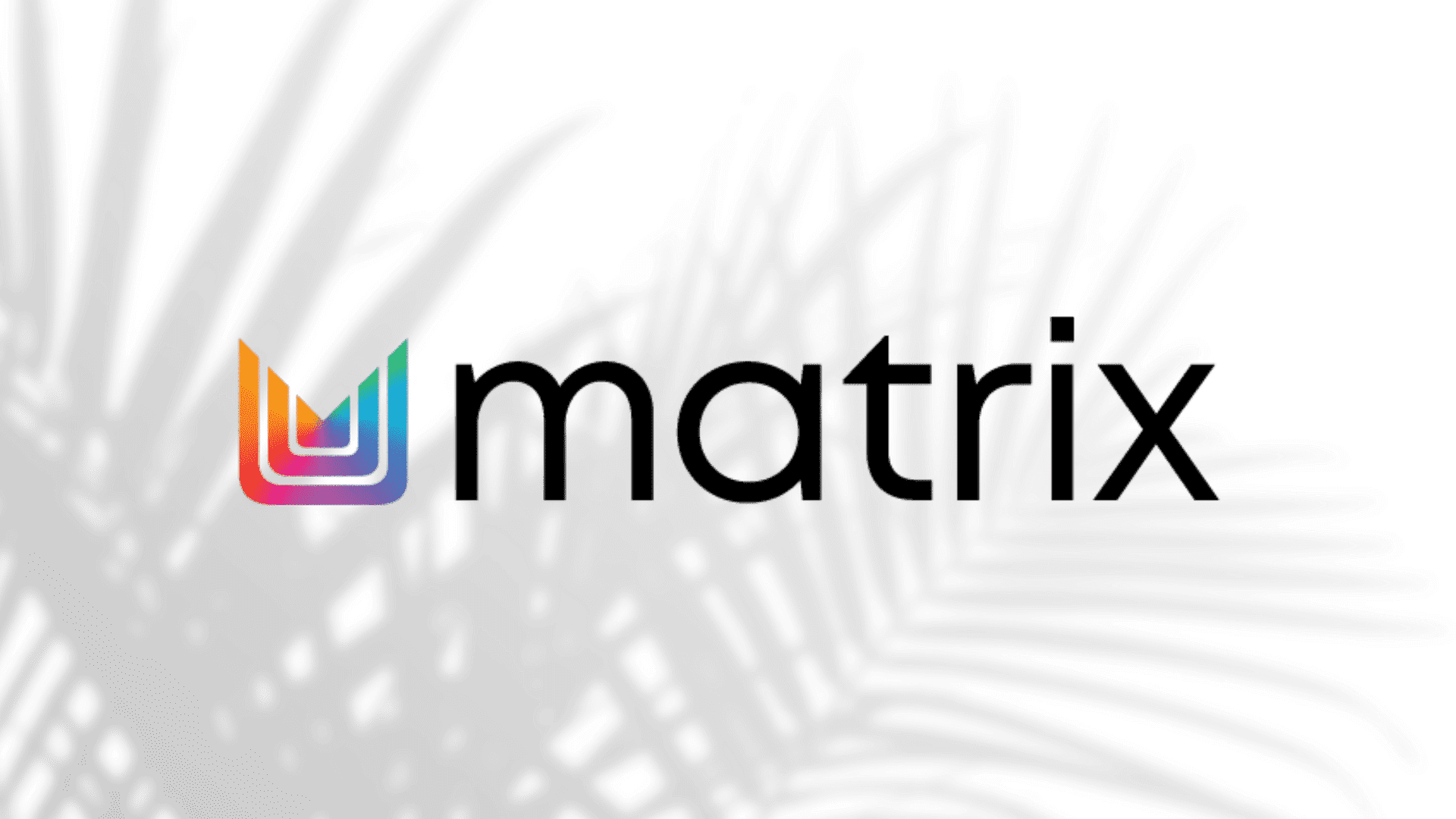Logo with colorful "U" and "matrix" text on dark abstract background.