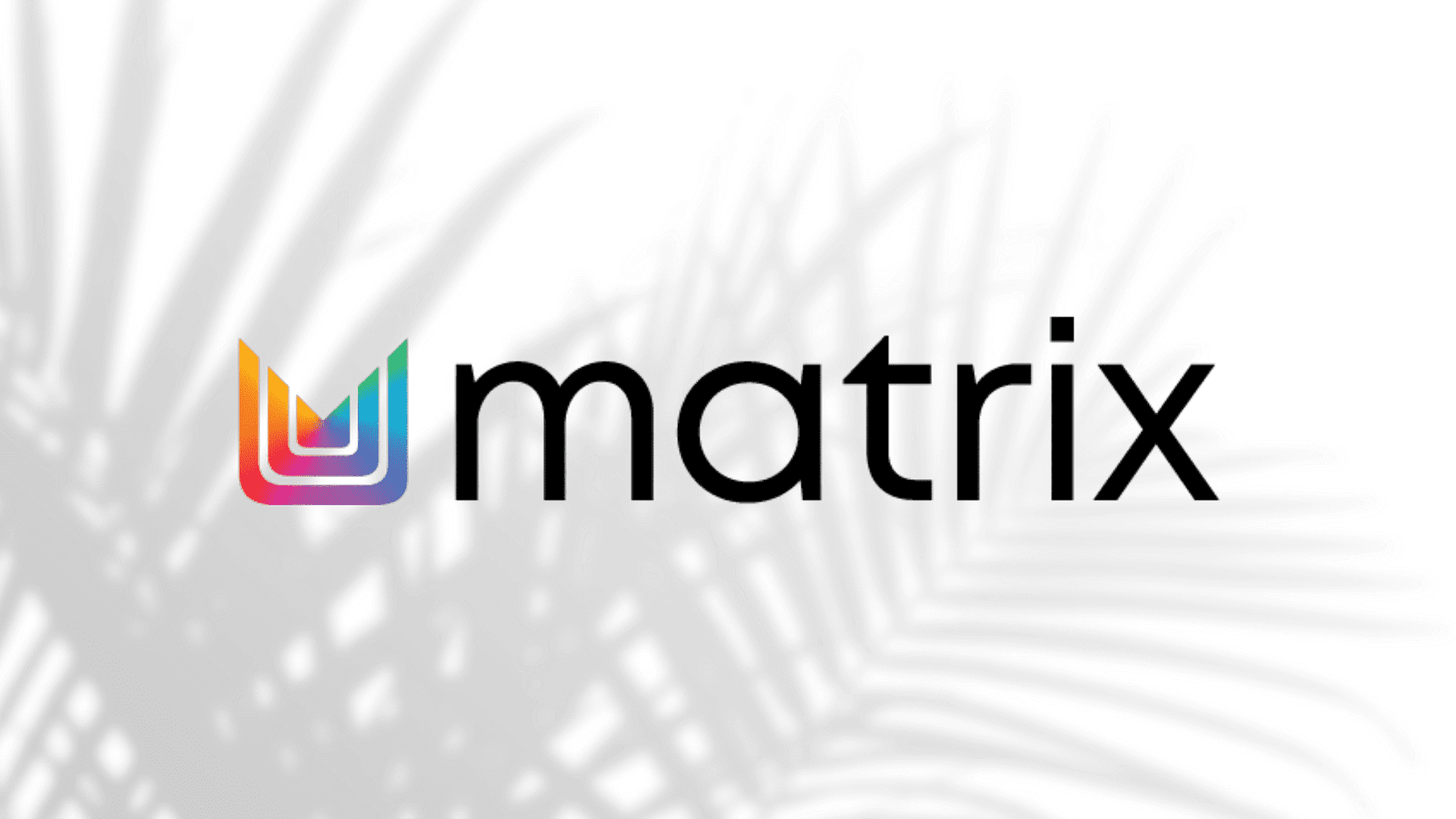 Logo with colorful "U" and "matrix" text on dark abstract background.